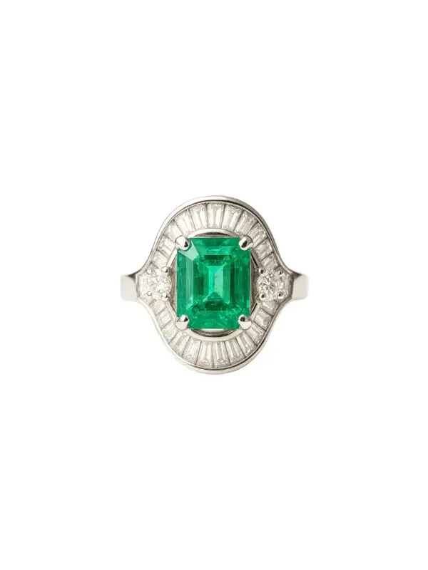 3.40ct Diamond Emerald Platinum Halo Ring