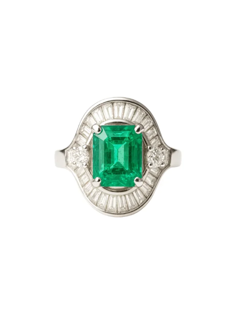 Wish Fine Jewelry 3.40ct Diamond Emerald Platinum Halo Ring