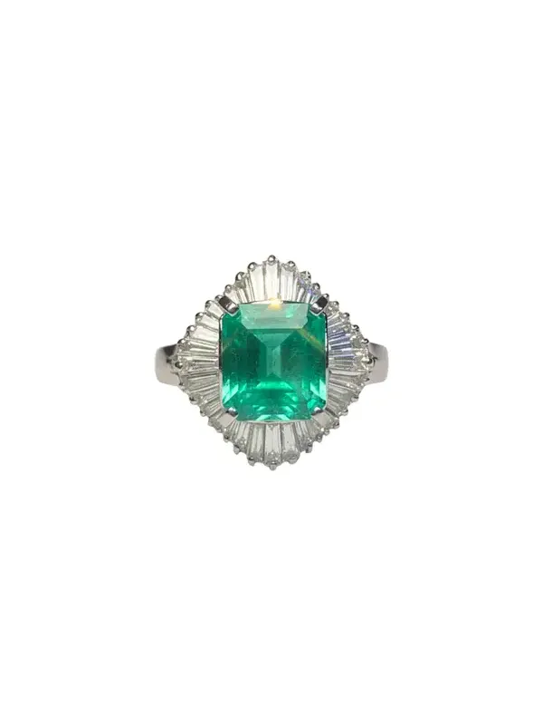4.62ct Diamond Colombian Emerald Platinum Halo Ring