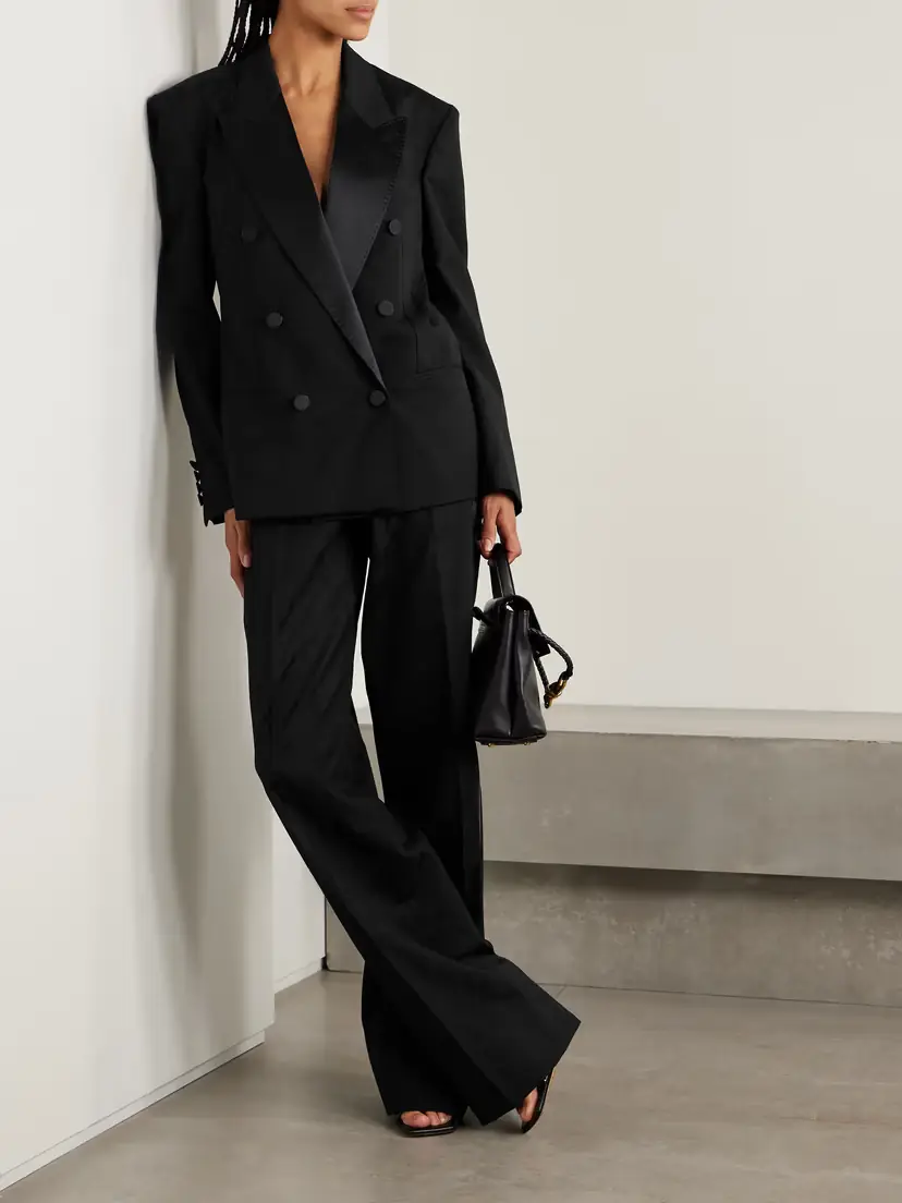 Stella McCartney Oversized Double-breasted Satin-trimmed Wool Blazer | Thumbnail 2 Stella McCartney Oversized Double-breasted Satin-trimmed Wool Blazer | Thumbnail 2