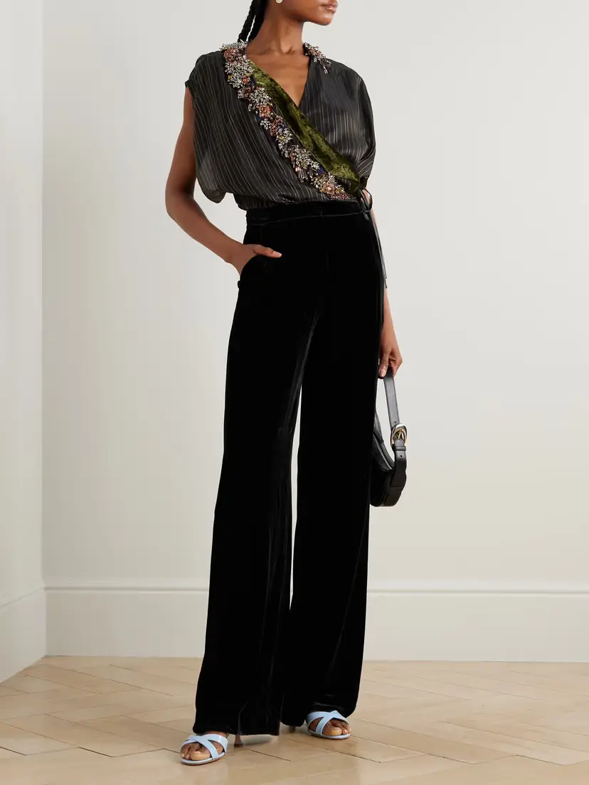 Saloni Satin-trimmed Velvet Wide-leg Pants | Thumbnail 2