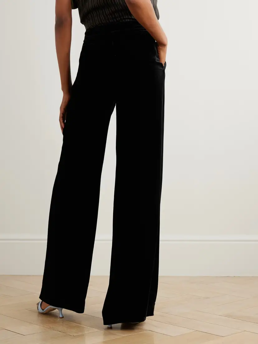 Saloni Satin-trimmed Velvet Wide-leg Pants | Thumbnail 3