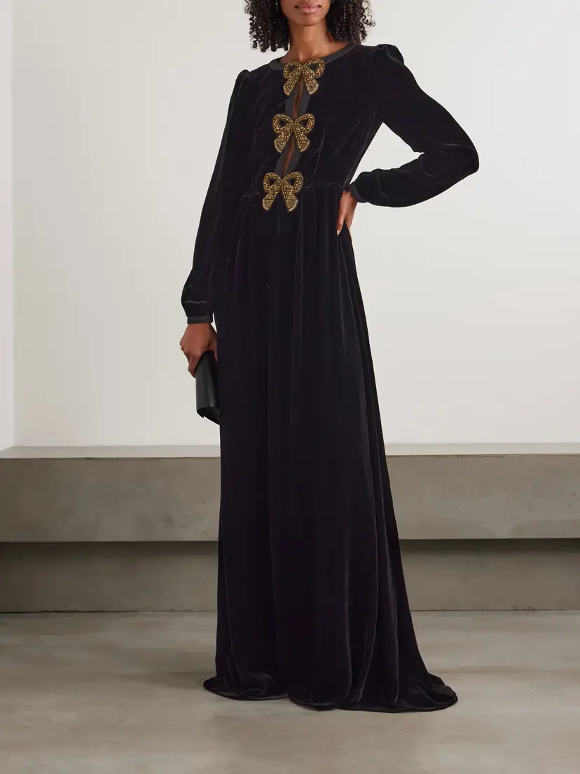 Saloni Camille Bow-embellished Velvet Gown | Thumbnail 2 Saloni Camille Bow-embellished Velvet Gown | Thumbnail 2