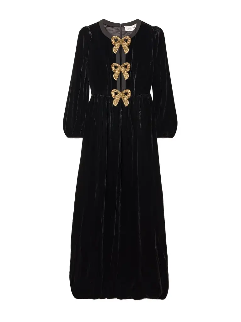Camille Bow-embellished Velvet Gown