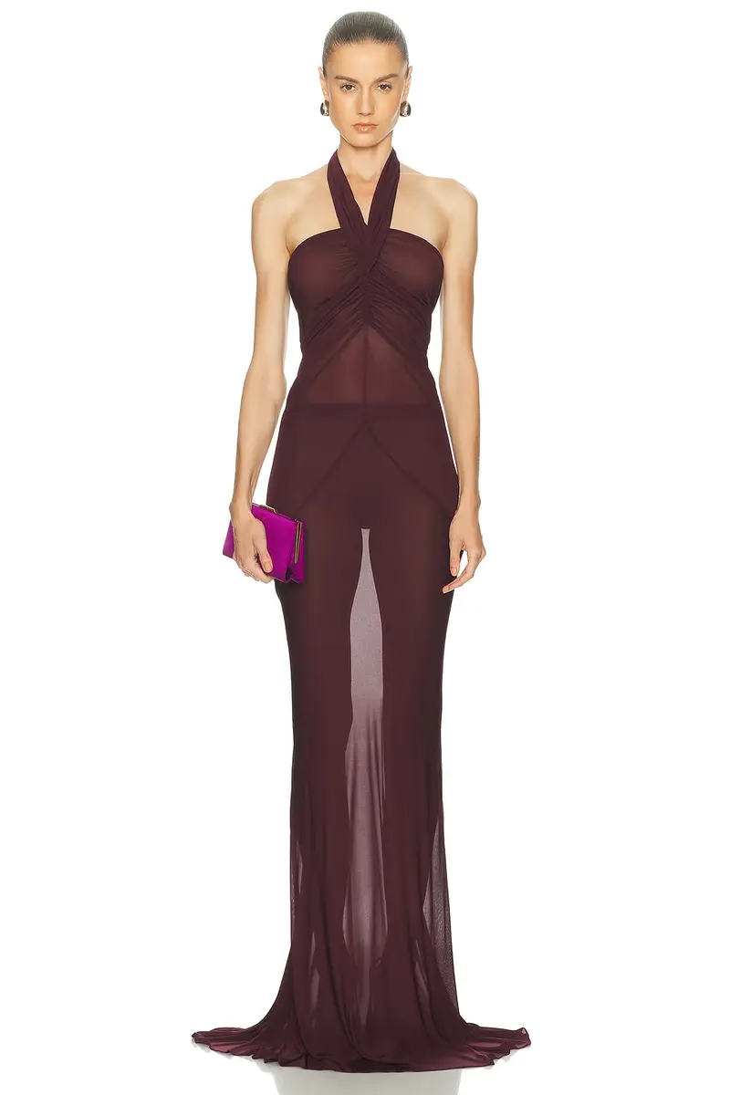 Atlein Halter Neck Ruched Gown | Image 1 Atlein Halter Neck Ruched Gown | Image 1
