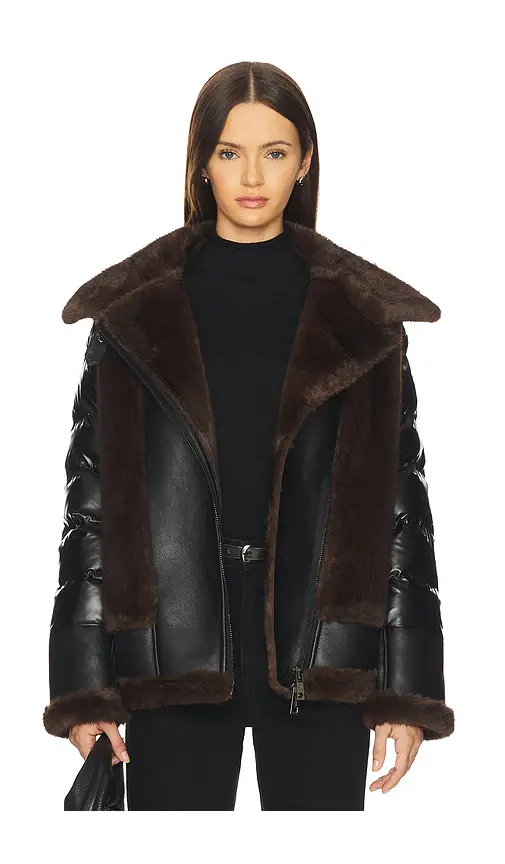 JOCELYN Faux Mink & Leather Moto Jacket