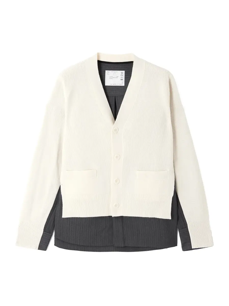 Sacai Striped Doeskin x Wool Knit Cardigan