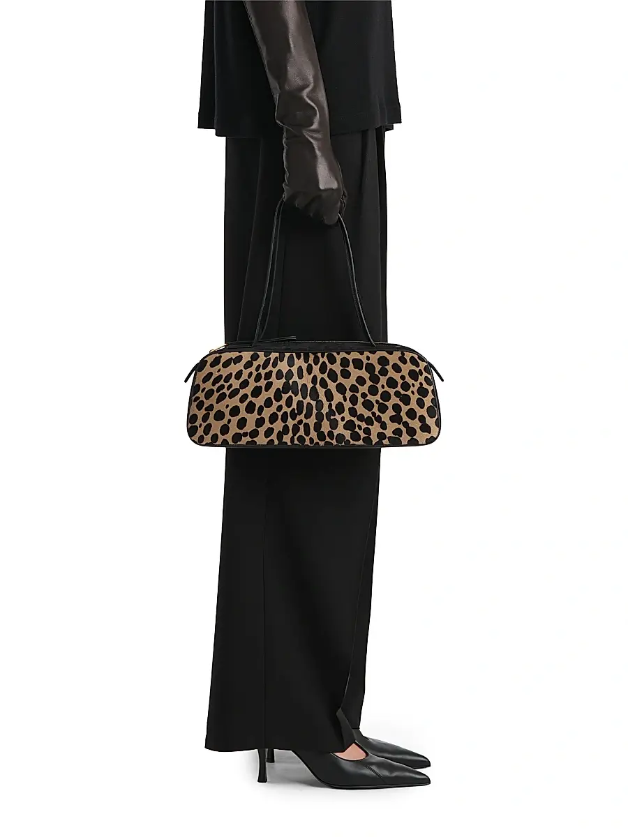 Khaite Women's Simona Leopard-Print Calf Hair Shoulder Bag - Camel Black | Thumbnail 2 Khaite Women's Simona Leopard-Print Calf Hair Shoulder Bag - Camel Black | Thumbnail 2