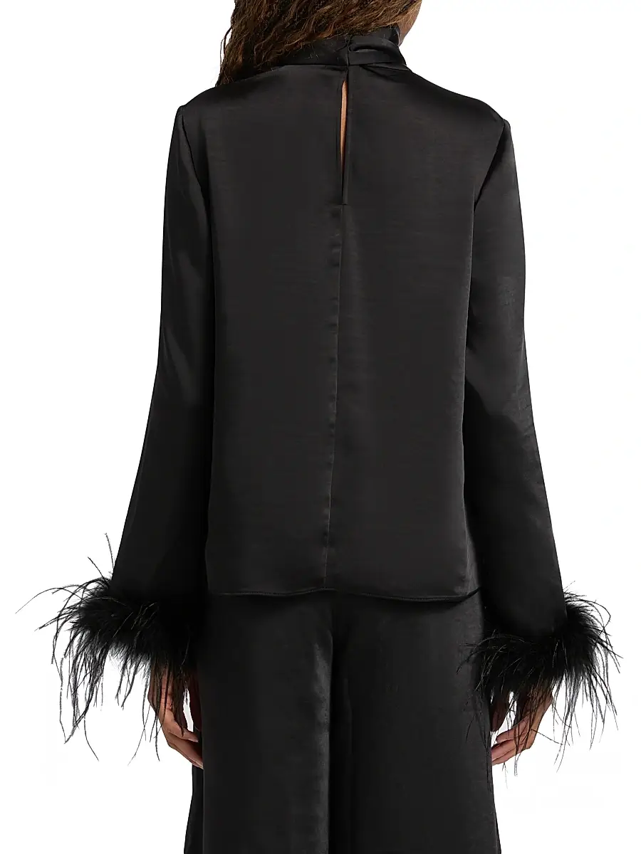 Toccin Women's Veronica Feather-Cuff Textured Satin Blouse | Thumbnail 5 Toccin Women's Veronica Feather-Cuff Textured Satin Blouse | Thumbnail 5