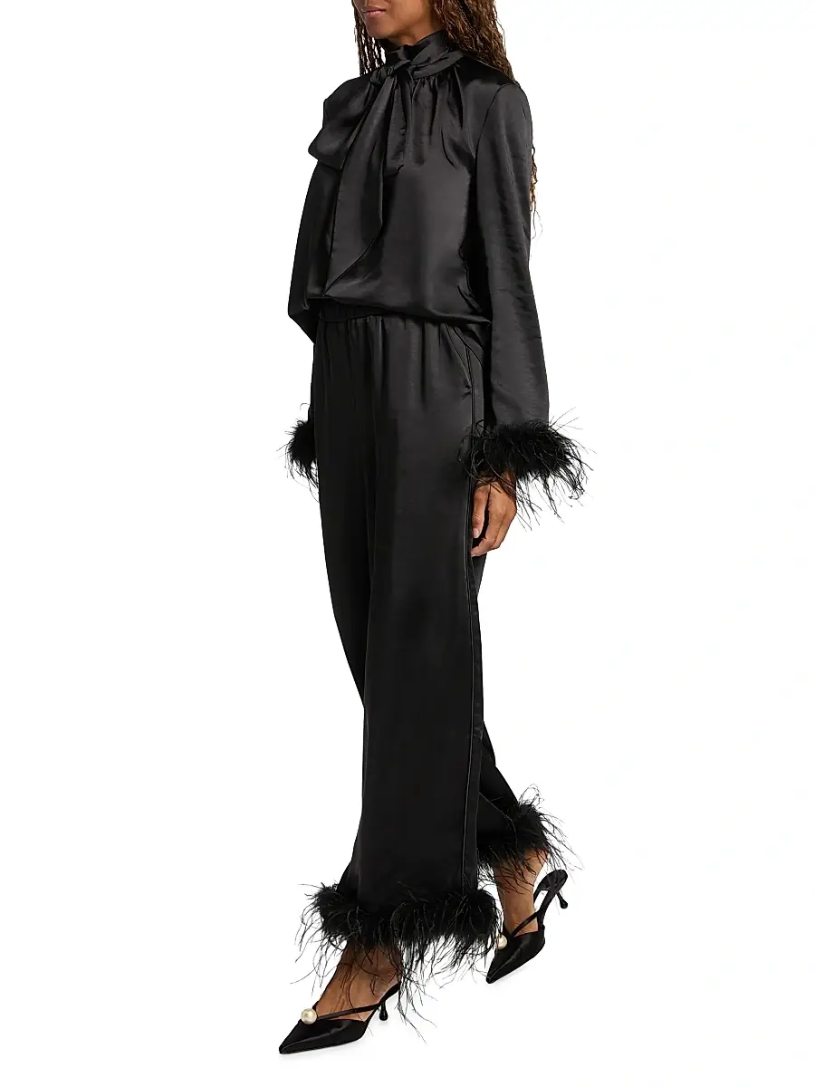Toccin Women's Auggie Feather-Cuff Textured Satin Pants | Thumbnail 2 Toccin Women's Auggie Feather-Cuff Textured Satin Pants | Thumbnail 2