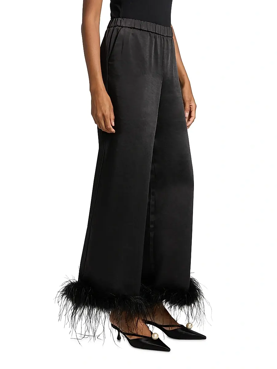 Toccin Women's Auggie Feather-Cuff Textured Satin Pants | Thumbnail 4 Toccin Women's Auggie Feather-Cuff Textured Satin Pants | Thumbnail 4