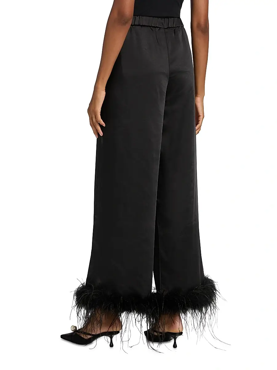 Toccin Women's Auggie Feather-Cuff Textured Satin Pants | Thumbnail 5 Toccin Women's Auggie Feather-Cuff Textured Satin Pants | Thumbnail 5