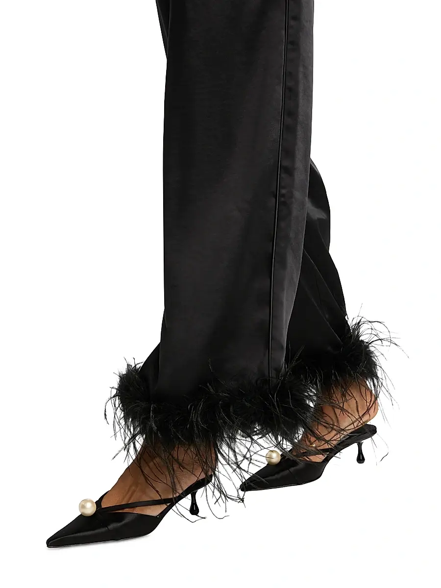 Toccin Women's Auggie Feather-Cuff Textured Satin Pants | Thumbnail 6 Toccin Women's Auggie Feather-Cuff Textured Satin Pants | Thumbnail 6