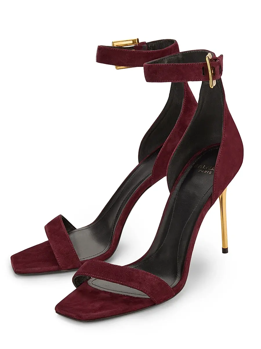 Balmain Women's Uma 95MM Stiletto Suede Sandals - Bordeaux | Thumbnail 2