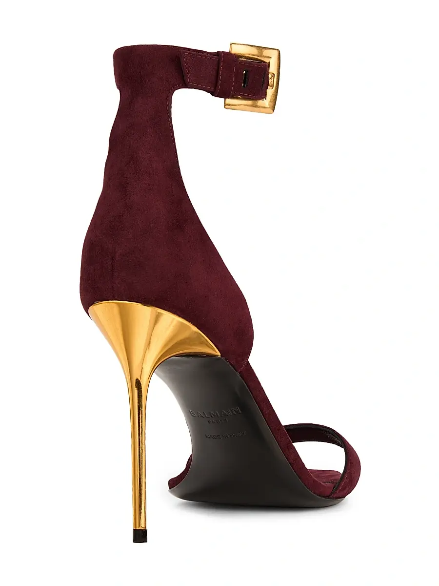 Balmain Women's Uma 95MM Stiletto Suede Sandals - Bordeaux | Thumbnail 3