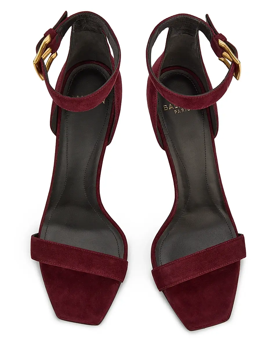 Balmain Women's Uma 95MM Stiletto Suede Sandals - Bordeaux | Thumbnail 4