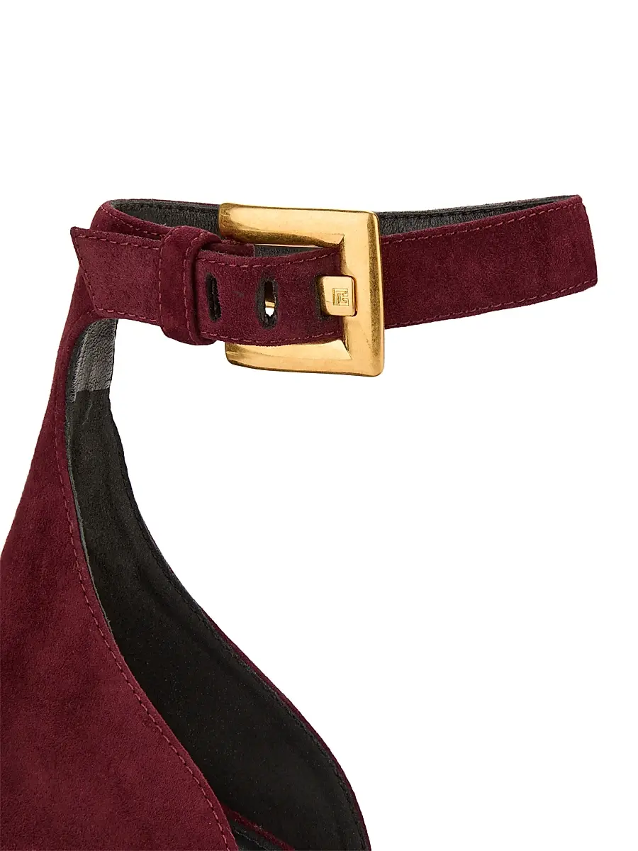 Balmain Women's Uma 95MM Stiletto Suede Sandals - Bordeaux | Thumbnail 5