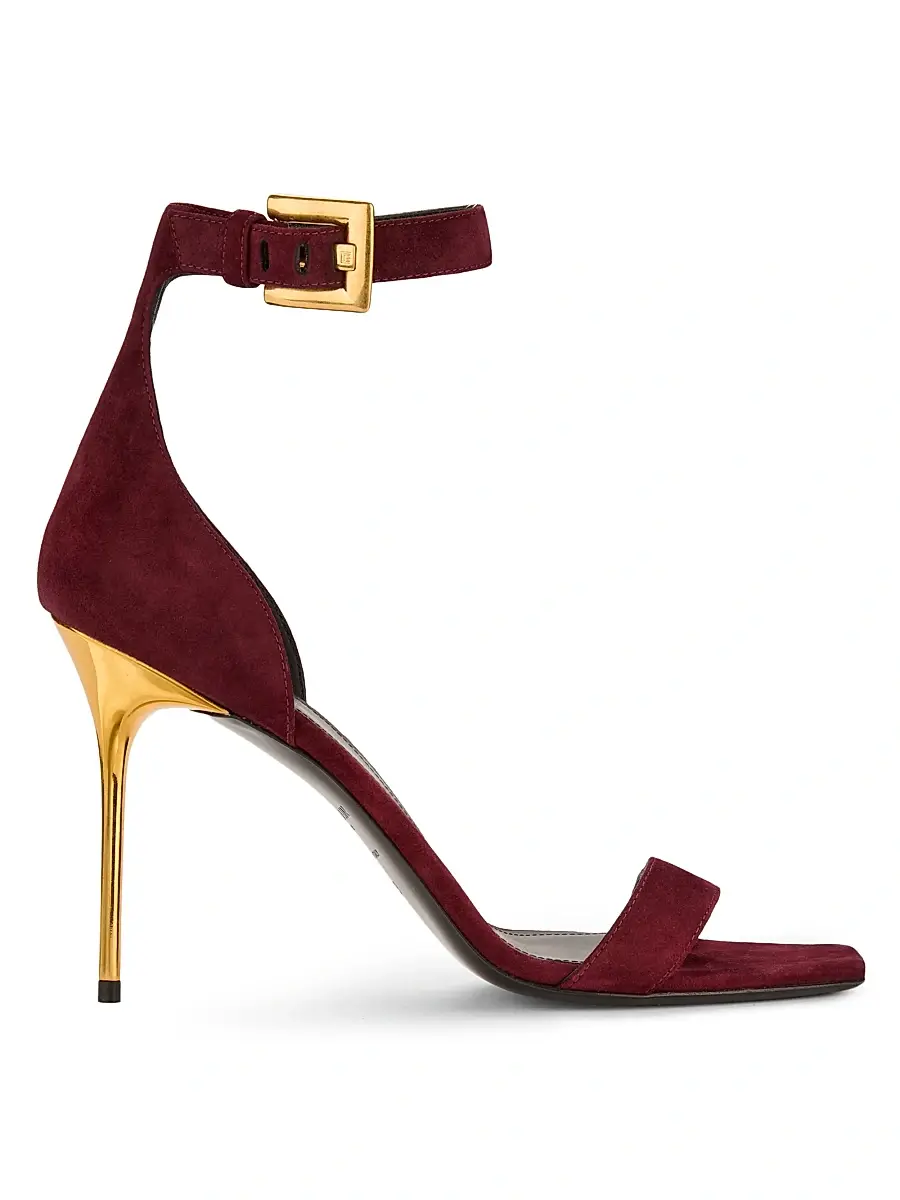 Balmain Women's Uma 95MM Stiletto Suede Sandals - Bordeaux | Image 1 Balmain Women's Uma 95MM Stiletto Suede Sandals - Bordeaux | Image 1