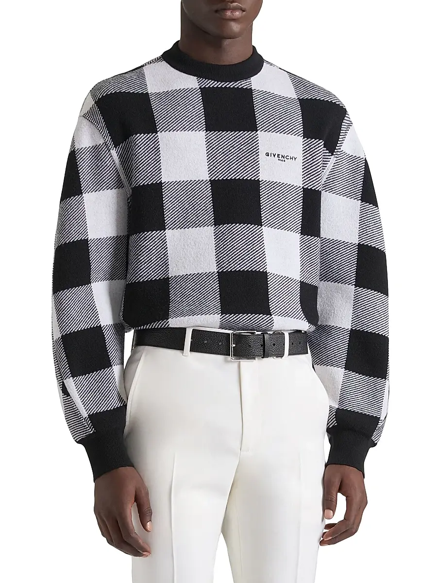 Givenchy Men's Checked Sweater in Wool - Black White | Thumbnail 2 Givenchy Men's Checked Sweater in Wool - Black White | Thumbnail 2