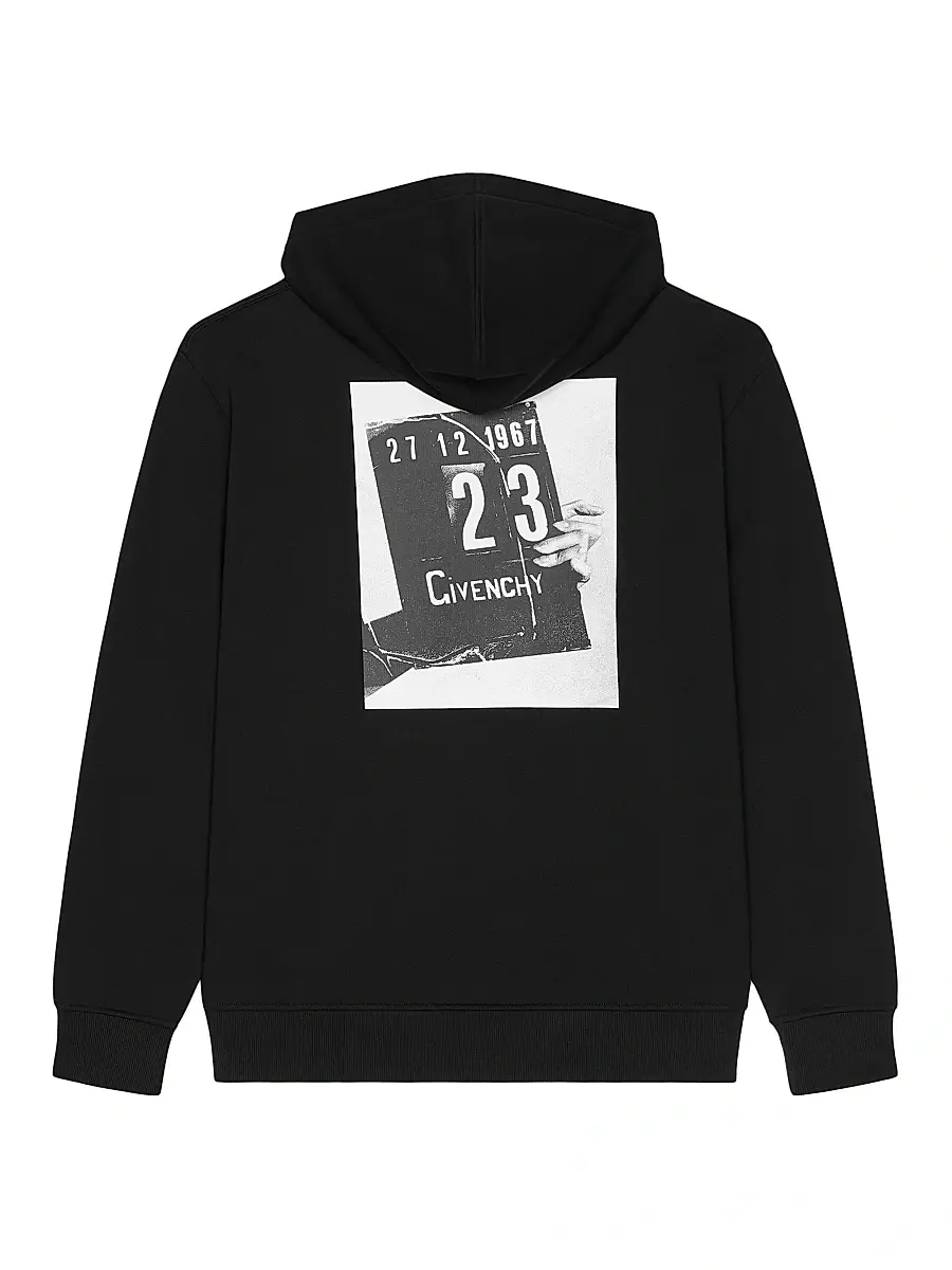 Givenchy Men's Couture Seam Hoodie in Fleece with Clapperboard Print - Black | Thumbnail 2 Givenchy Men's Couture Seam Hoodie in Fleece with Clapperboard Print - Black | Thumbnail 2