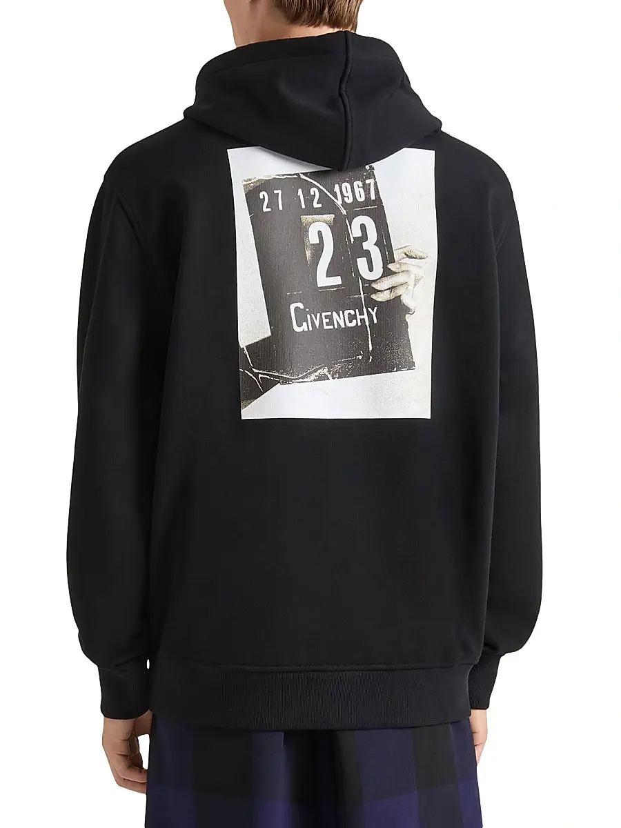 Givenchy Men's Couture Seam Hoodie in Fleece with Clapperboard Print - Black | Thumbnail 4 Givenchy Men's Couture Seam Hoodie in Fleece with Clapperboard Print - Black | Thumbnail 4