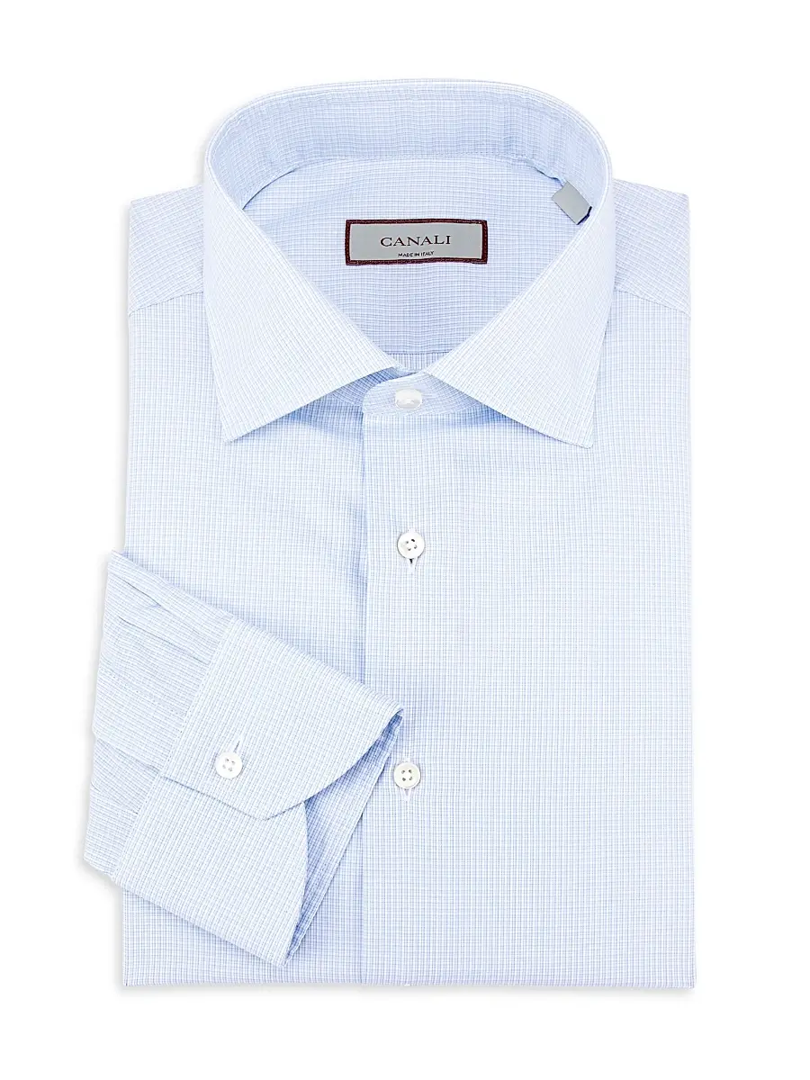 Canali Men's Micro Check Dress Shirt - Light Blue | Image 1 Canali Men's Micro Check Dress Shirt - Light Blue | Image 1