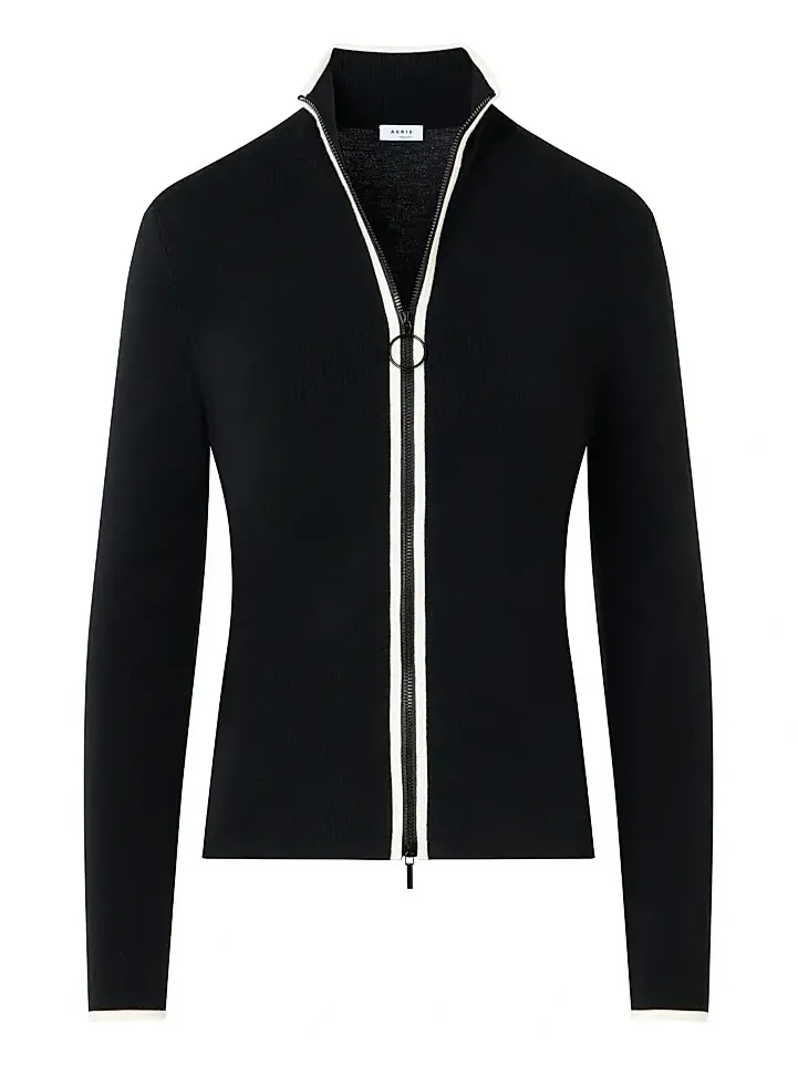 Women's Stripe Stretch Wool Zip Cardigan
