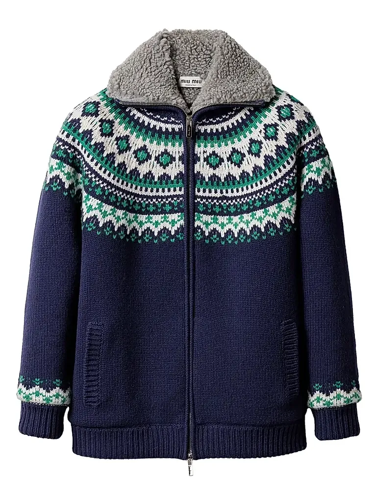 Women's Wool and Fleece Cardigan with Zipper - Blue