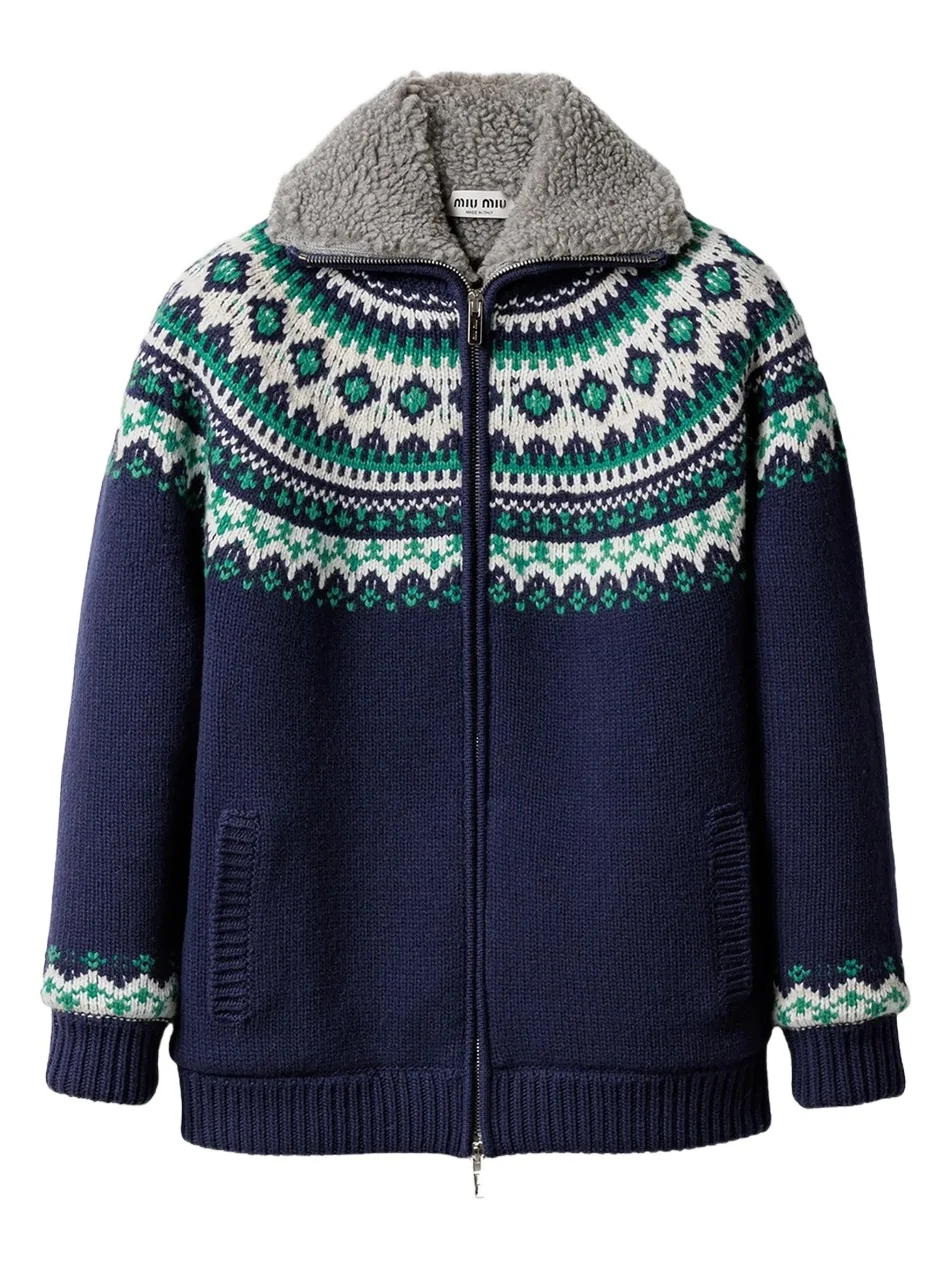 Miu Miu Women's Wool and Fleece Cardigan with Zipper - Blue