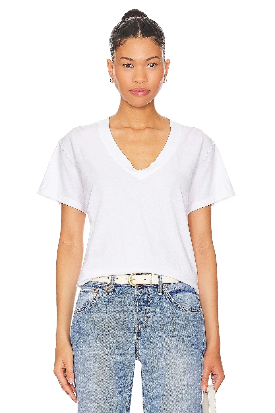 Cotton Boxy V Neck Tee