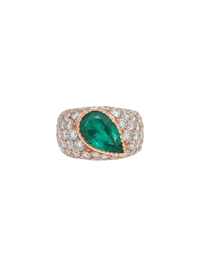 Wish Fine Jewelry 5.32ct Diamond Colombian Emerald 18K Gold Pear Ring