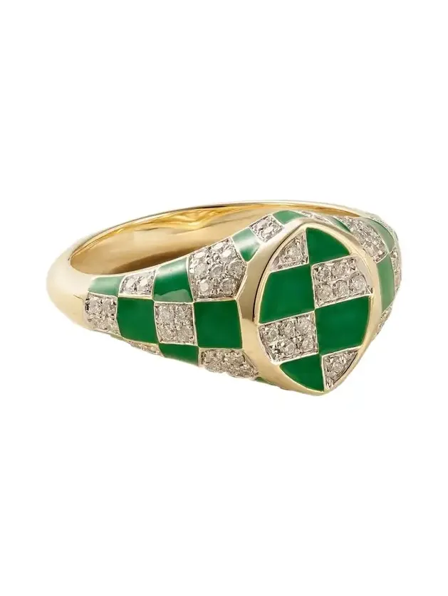 Baby Chevalière Marquise 9-karat Yellow And White Gold, Enamel And Diamond Signet Ring Baby Chevalière Marquise 9-karat Yellow And White Gold, Enamel And Diamond Signet Ring
