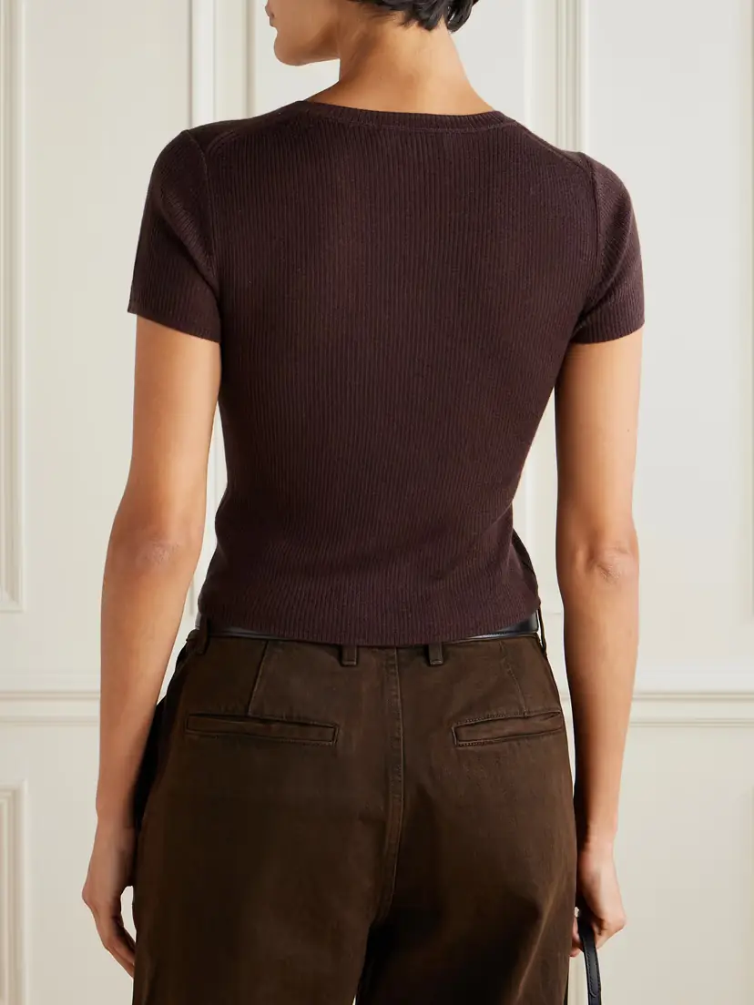 ÉTERNE Baby Tee Cropped Ribbed Cashmere T-shirt | Thumbnail 3