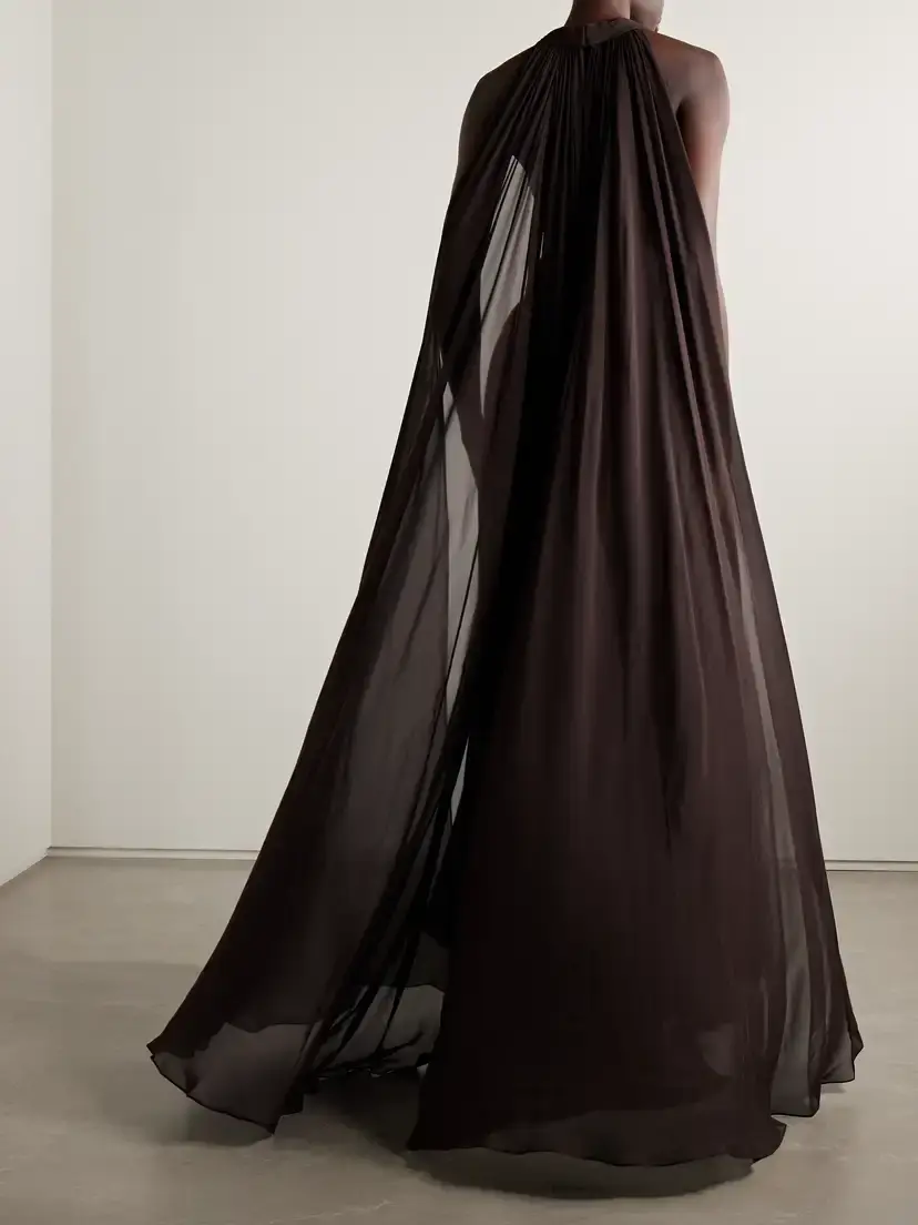 Elie Saab Cape-effect Gathered Silk-georgette Gown | Thumbnail 3 Elie Saab Cape-effect Gathered Silk-georgette Gown | Thumbnail 3