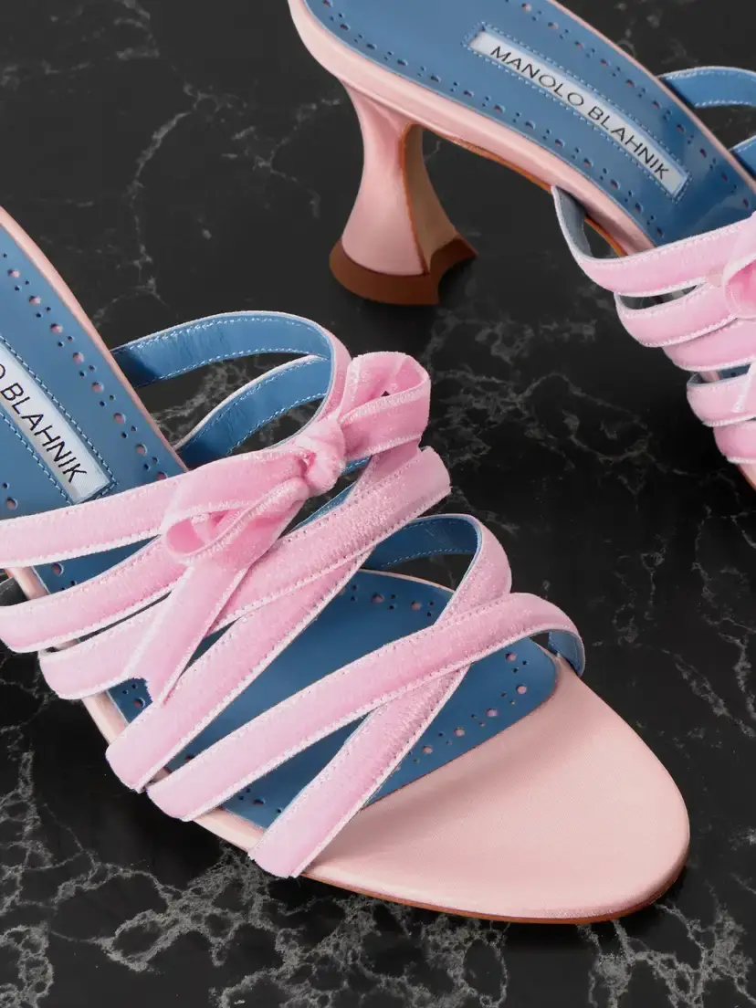 Manolo Blahnik Clementel 70 Velvet-trimmed Satin Mules | Thumbnail 4