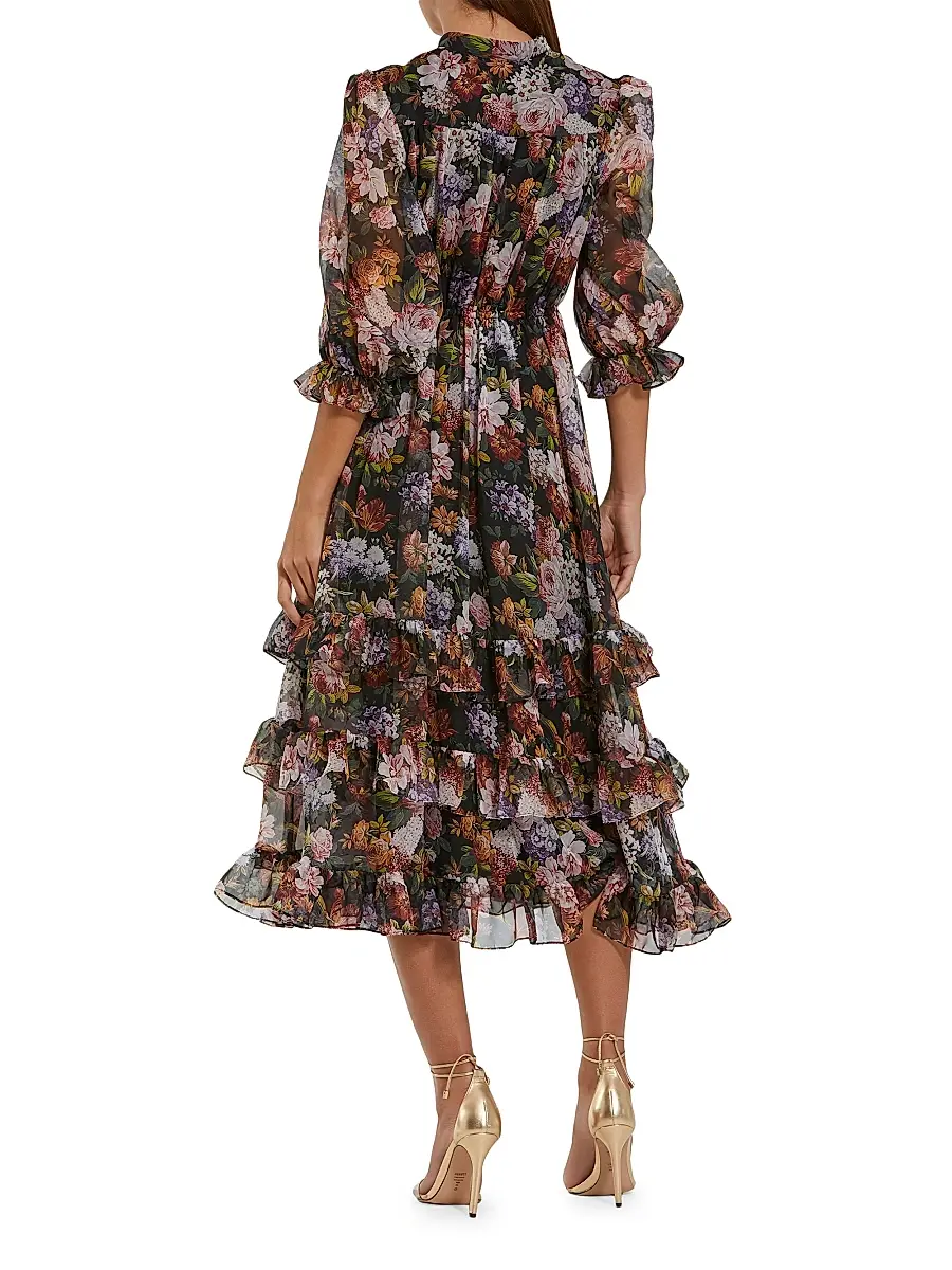 Mac Duggal Women's Ruffled Chiffon A-Line Midi-Dress | Thumbnail 2 Mac Duggal Women's Ruffled Chiffon A-Line Midi-Dress | Thumbnail 2