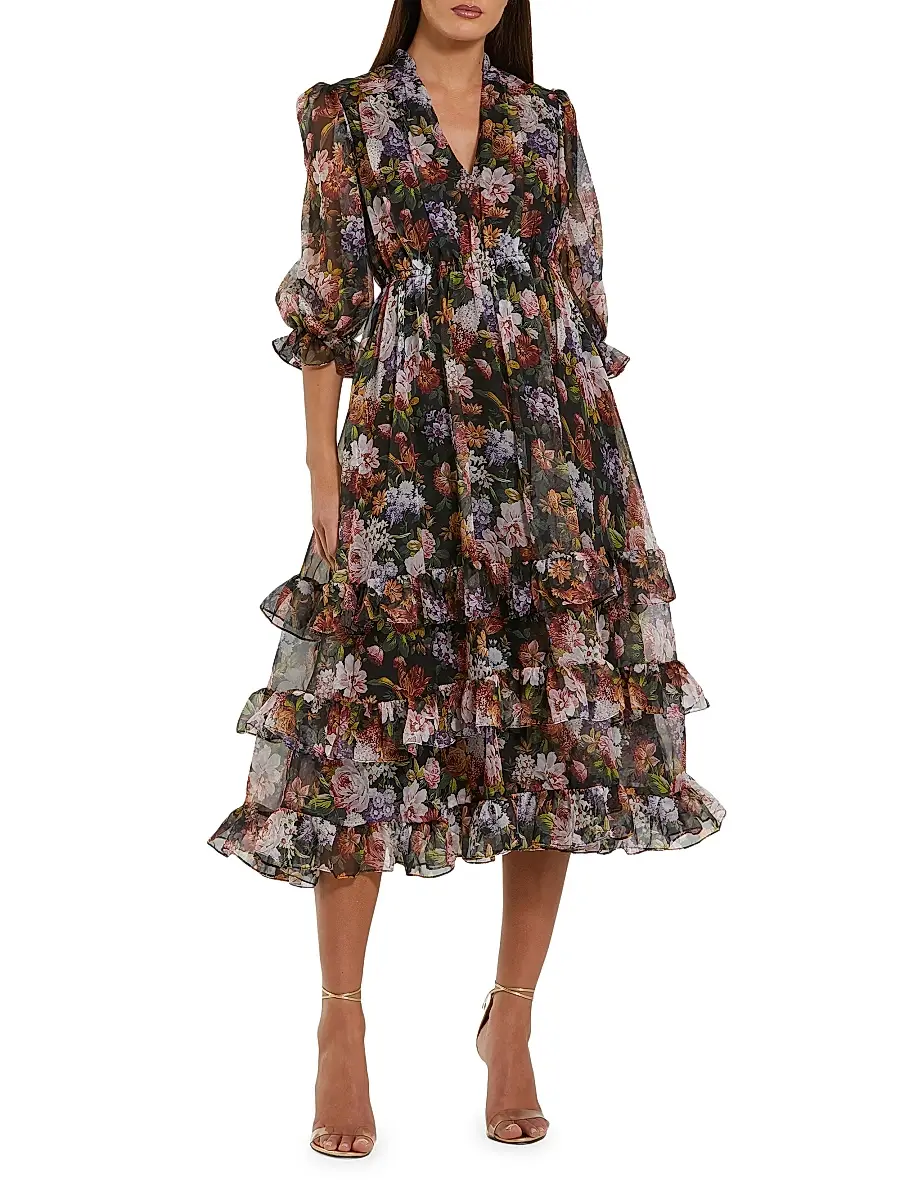 Mac Duggal Women's Ruffled Chiffon A-Line Midi-Dress