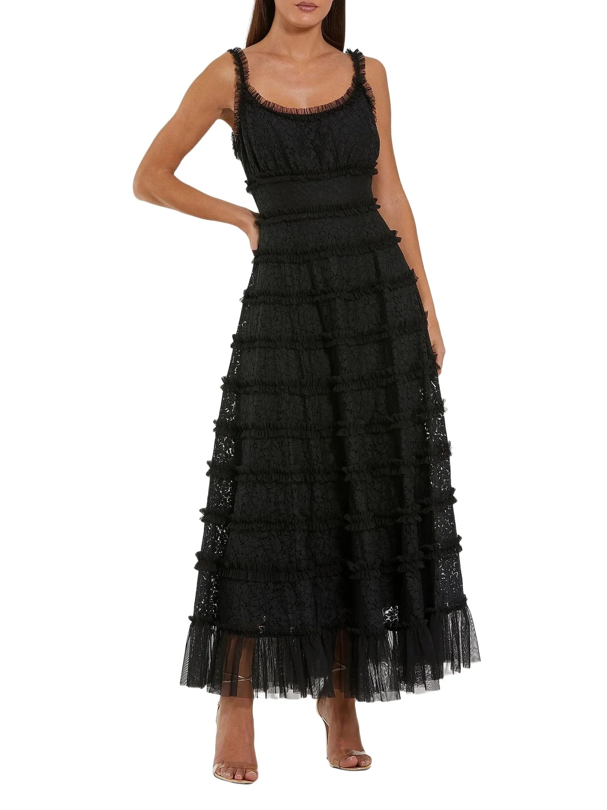 Women's Ruffled Lace Midi-Dress