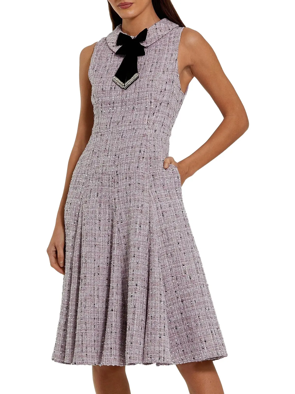 Mac Duggal Women's Sleeveless Bouclé Midi-Dress With Bow - Lilac Multi