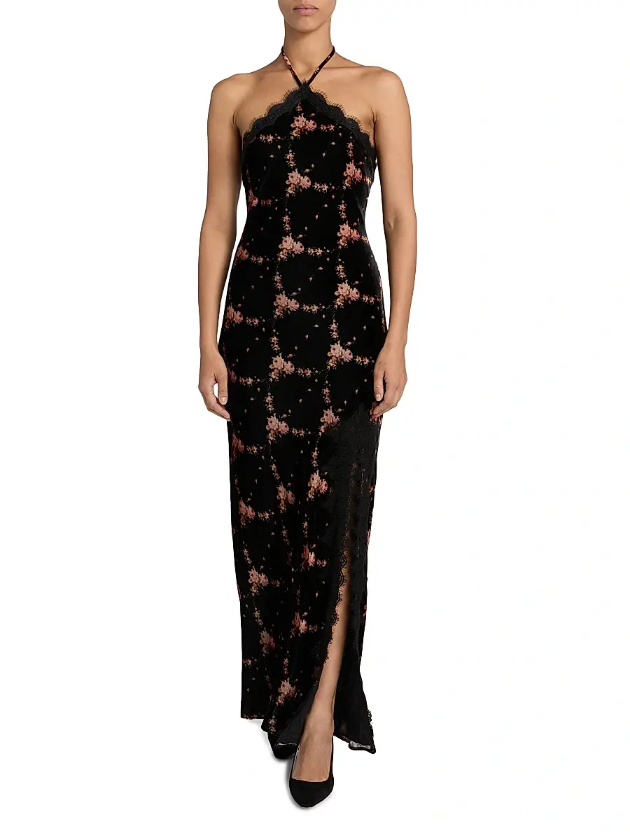 Cara Cara Women's June Floral Velvet Halterneck Maxi Dress | Thumbnail 2 Cara Cara Women's June Floral Velvet Halterneck Maxi Dress | Thumbnail 2