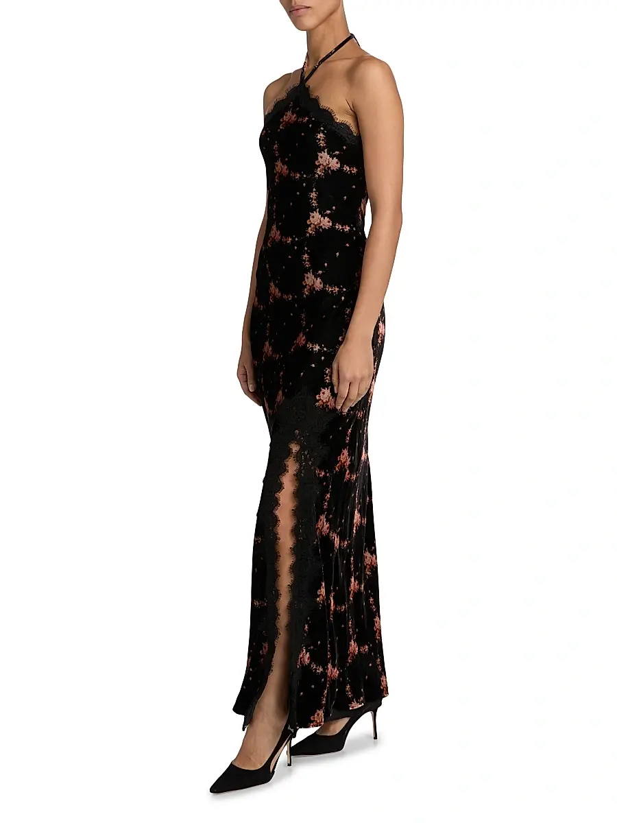 Cara Cara Women's June Floral Velvet Halterneck Maxi Dress | Thumbnail 4 Cara Cara Women's June Floral Velvet Halterneck Maxi Dress | Thumbnail 4