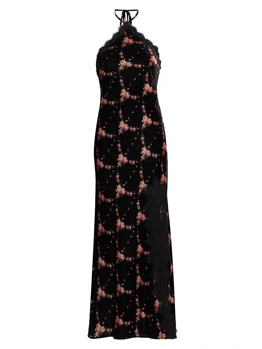 Cara Cara Women's June Floral Velvet Halterneck Maxi Dress - Trellis Black | Image 1 Cara Cara Women's June Floral Velvet Halterneck Maxi Dress - Trellis Black | Image 1