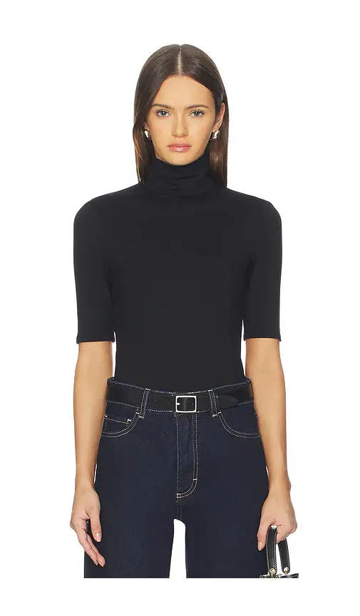 Mock Neck Elbow Sleeve Top
