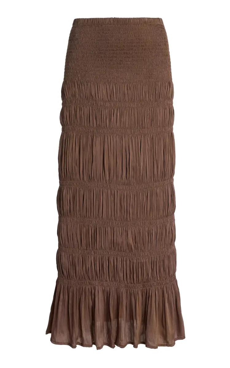 By Malene Birger Ilona Smocked Satin Maxi Skirt | Image 1 By Malene Birger Ilona Smocked Satin Maxi Skirt | Image 1