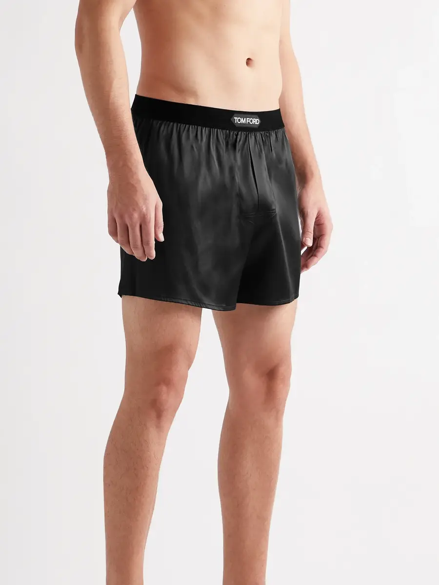 Tom Ford Velvet-Trimmed Stretch-Silk Satin Boxer Shorts - Men | Thumbnail 2