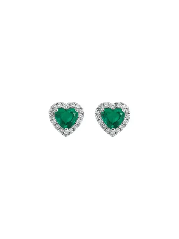 0.87ct Emerald Diamond 18K Gold Heart Halo Stud Earrings