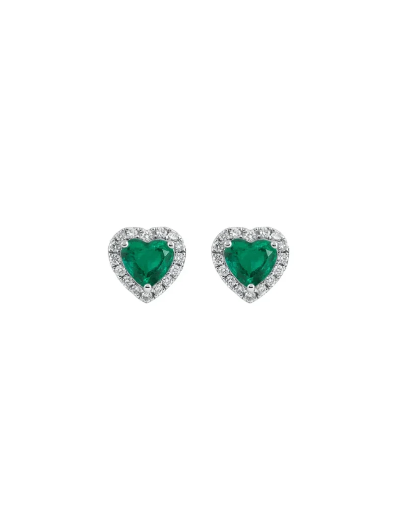 Wish Fine Jewelry 0.87ct Emerald Diamond 18K Gold Heart Halo Stud Earrings