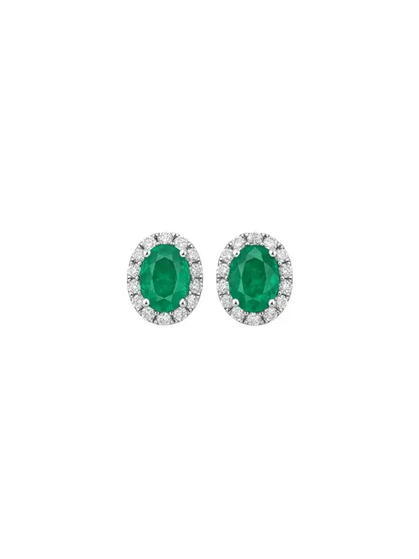 1.01ct Diamond Emerald 18K Gold Halo Stud Earrings