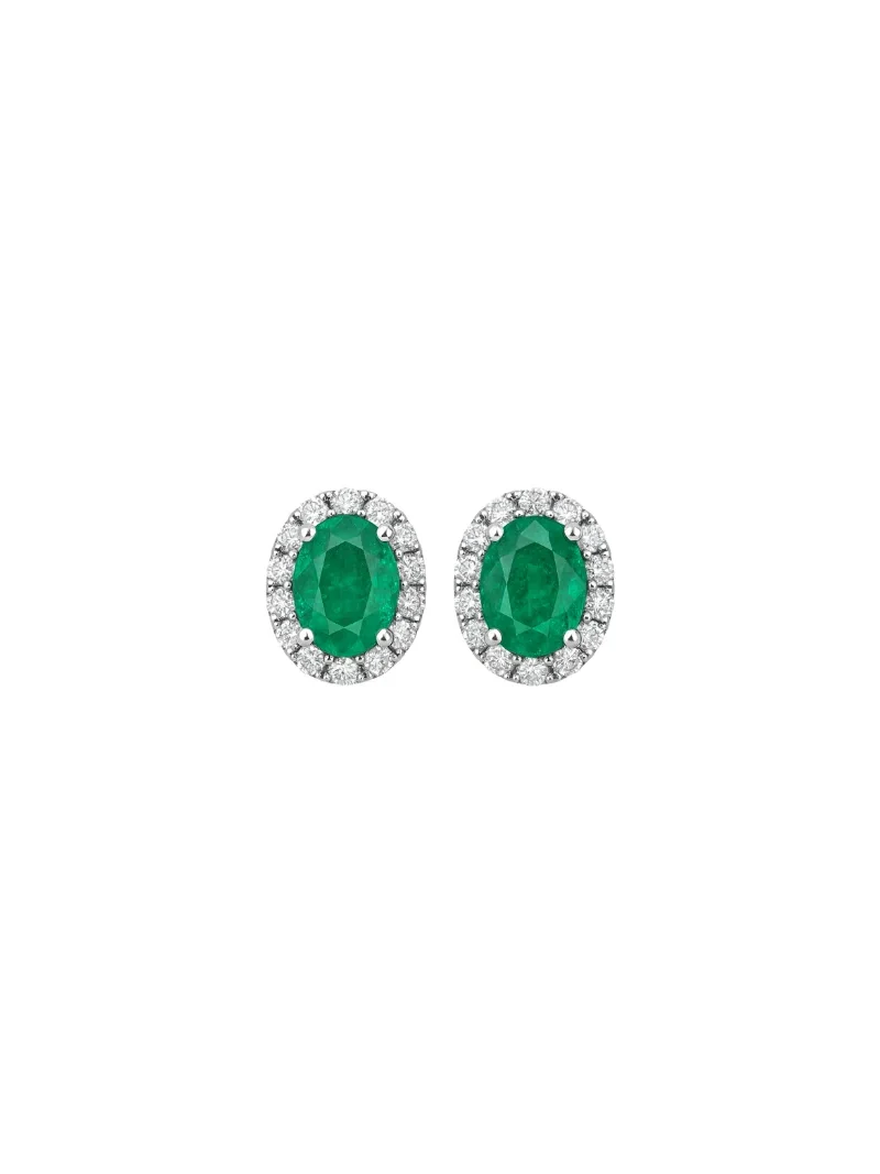 1.01ct Diamond Emerald 18K Gold Halo Stud Earrings