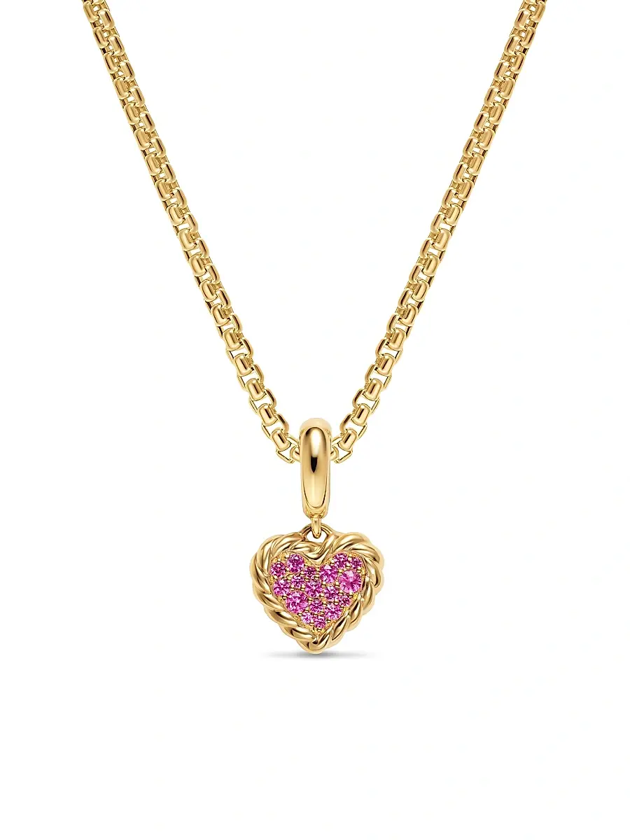 David Yurman Women's Petite DY Elements Heart Plate Pendant in 18K Yellow Gold with Pink Sapphires, 8.2MM - Pink Sapphire | Image 1 David Yurman Women's Petite DY Elements Heart Plate Pendant in 18K Yellow Gold with Pink Sapphires, 8.2MM - Pink Sapphire | Image 1